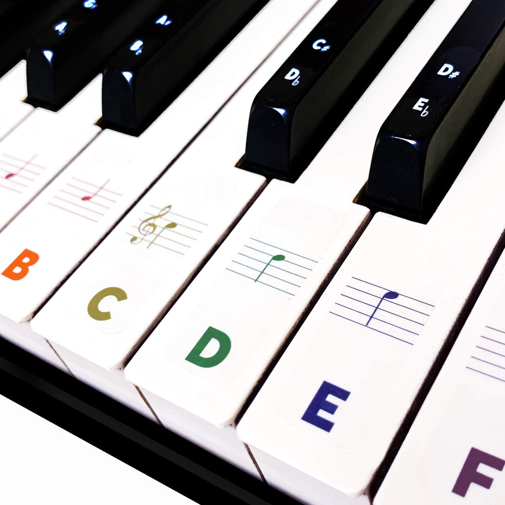 Piano Keyboard Stickers for Beginners 88/76/61/54/49/37 Keys - Removable, Transparent, Double Layer Coating Piano Stickers - Perfect for Kids, Big Letters, Easy to Install with Cleaning Cloth 88 Keys Multi-Colored