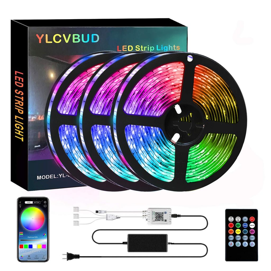 [AUSTRALIA] - 40ft LED Strip Lights,YLCVBUD Lights Strip Music Sync 5050 RGB SMD Color Changing Sensitive Built-in Mic App Bluetooth Controller 20Key Remote Rope Lights for Home Bedrooms Party Decoration 