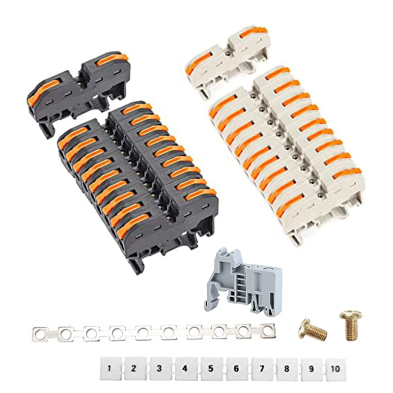 UOHGDPY DIN Rail Terminal Blocks kit,Universal Compact Wire Wiring Connector (20 pcs connectors+2 pcs Article in Parallel+ 2 pcs Digital Identification+2Pcs Fixed clamp+20 pcs Screw) 20 pcs connectors+Article in parallel+ Digital identification+screw