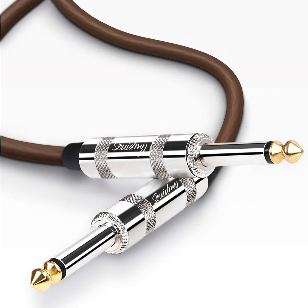 [AUSTRALIA] - Souidmy Guitar Cable, Professional Instrument Cable, 10FT 1/4 Inch TS to TS, Triple Shielded, for Electric Guitar, Bass Guitar, Electric Mandolin, Pro Audio, Brown Translucent Frosted PVC Jacket 
