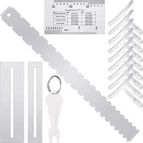 14 Pieces Guitar Luthier Tools set Include 9 Understring Radius Gauge 1 Pin Puller 1 String Action Gauge Ruler 2 Fingerboard Fret Protector Guards 1 Neck Notched Straight Edge Luthiers for Guitar Bass