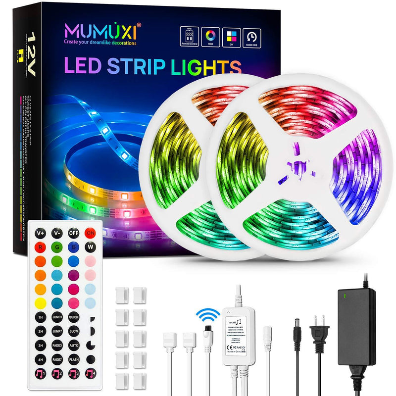 [AUSTRALIA] - MUMUXI LED Strip Lights, 32.8ft Music Sync Color Changing Led Light Strip with 44 keys Music Remote Control and 12V Power Supply, RGB 5050 SMD 300 LED Flexible Tape lights for Room, Bedroom, Bar, Home 
