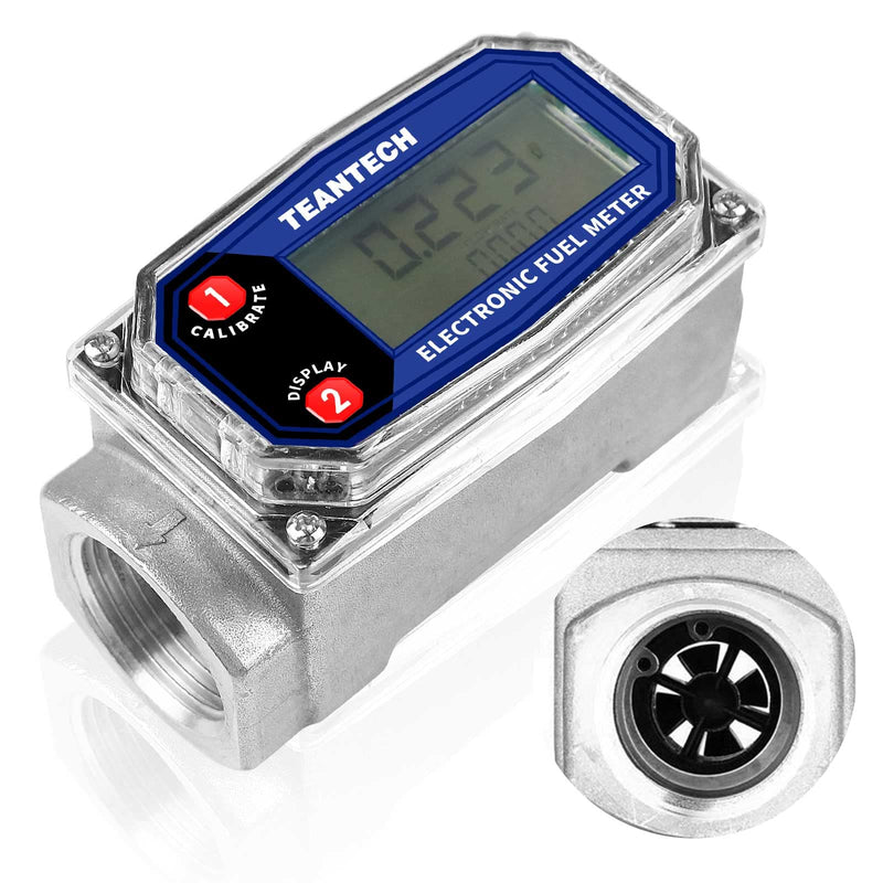 Digital Turbine Flow Meter Digital LCD Display with NPT Counter Gas Oil Fuel Flowmeter for Measure Diesel Kerosene Gasoline (1 Inch) 1 inch Black blue