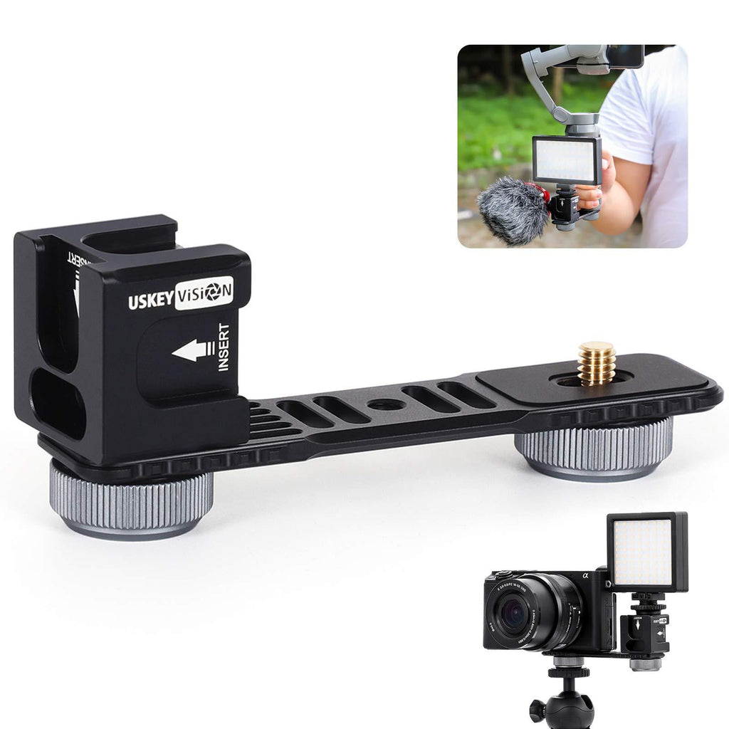 USKEYVISION Triple Cold-Shoe Mount Bracket Kit for Camera & Gimbal 180° Roll Microphone Video Light Mount Dual 1/4in Thread Compatible with All DSLR Cameras & All Gimbals (UVCS1) UVCS1