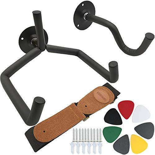 TIHOOD Guitar Wall Mount Acoustic/Electric/Classical Guitar, Ukulele, Banjo and Mandolin Wall Hanger Slat Wall Horizontal Guitar Holder Bass Stand Rack Hook(Guitar Hanger+Belt+Guitar Pick)