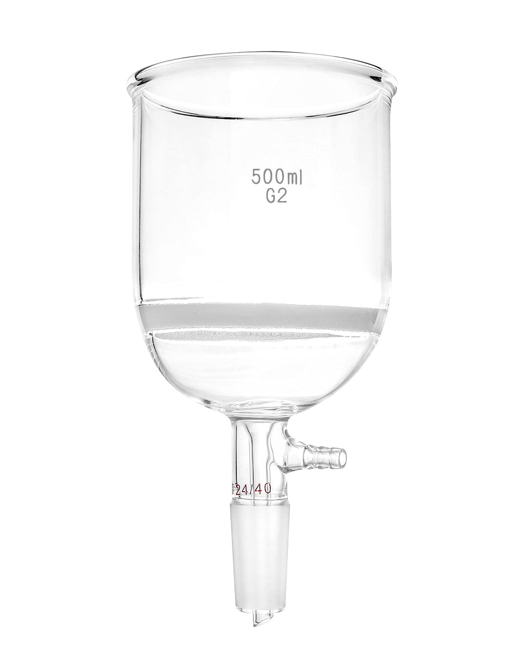 QWORK 500ml Filtering Buchner Funnel Medium Frit (G2) Lab Glassware with Standard 24/40 Joint and Vacuum Serrated Tubulation, 94mm I.D, 100mm Depth 500 ML