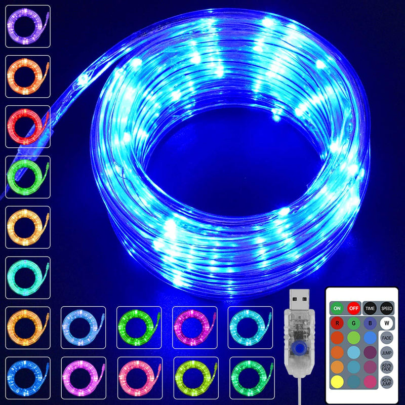 [AUSTRALIA] - KNONEW LED Rope Lights 16 Colors Changing 100 LED 33ft USB Powered Fairy Rope Light with Remote, Indoor Decorative Lighting for Wedding Christmas Waterproof Outdoor Garden Stairs Balcony Party 1x (33ft 100 LED) 