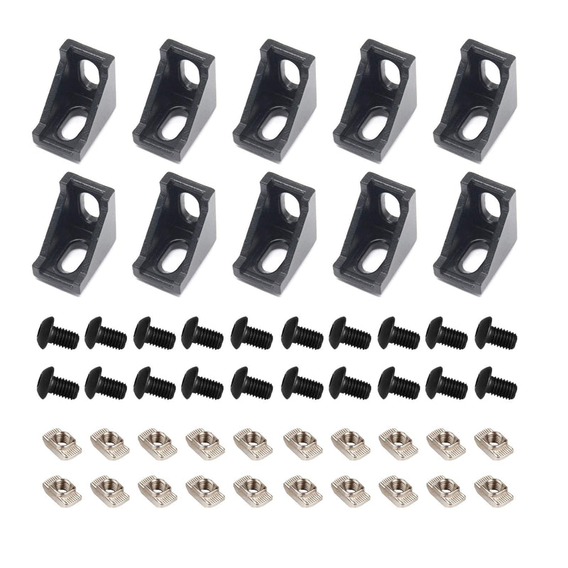 Befenybay 10PCS Extruded Aluminum Profile 2028 Corner Bracket Right Angle with Screws for 6mm Slot Aluminum Extrusion Profile 2020 Series (2028-Black-10 with Screws) 2028-Black-10 with screws