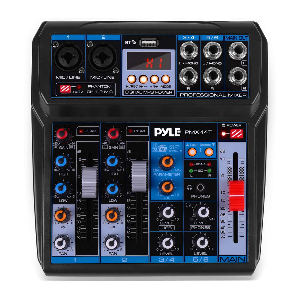 [AUSTRALIA] - Professional Wireless DJ Audio Mixer - 6-Channel Bluetooth Compatible DJ Controller Sound Mixer w/DSP Effects, USB Audio Interface, Dual RCA in, XLR/1/4 Microphone in, Headphone Jack - Pyle PMX44T 