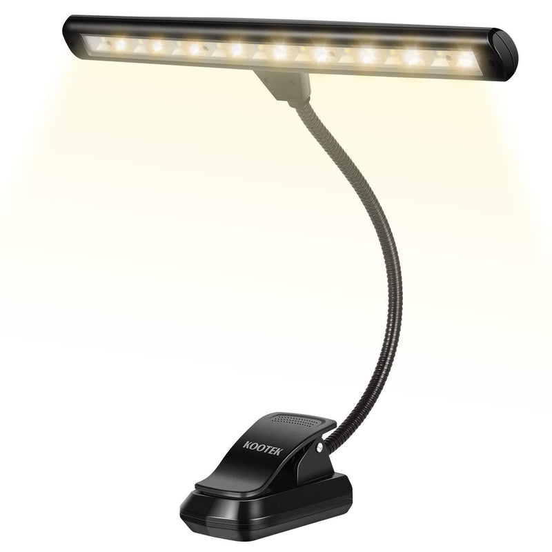 Kootek Book Lights, Upgraded 18 LED Clip on Light Music Stand Orchestra Piano Light Rechargeable USB Reading Desk Lamp 2 Brightness 3 Color Temperature