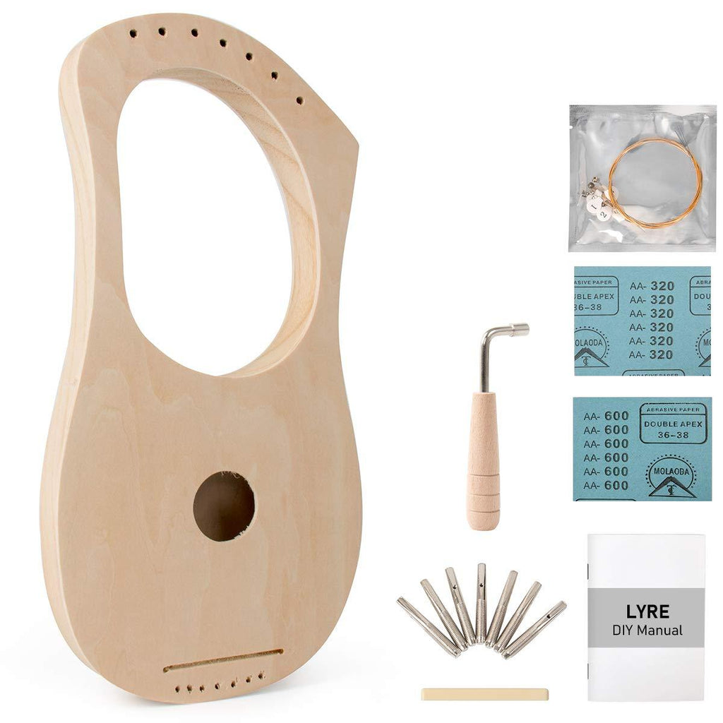 Kmise Lyre Harp 7 String DIY Kit Make Your Own Bass Wood with String Saddle String Post Tuning Wrench