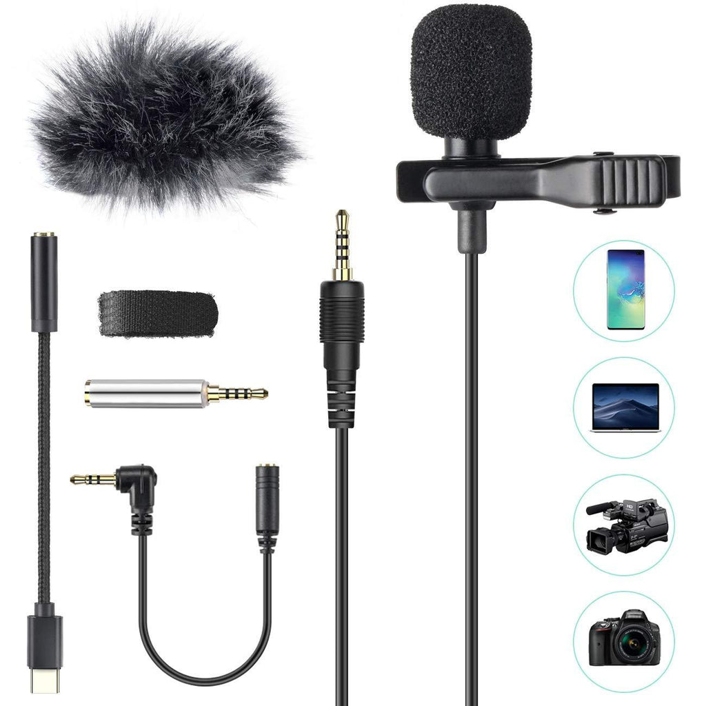[AUSTRALIA] - AGPTEK Clip Lavalier Lapel Microphone 3.5mm, Professional Omnidirectional Condenser Mic with 3 Kinds of Adapters and Wind Muff, Perfect for Camera, DSLR, iPhone, Android, PC 