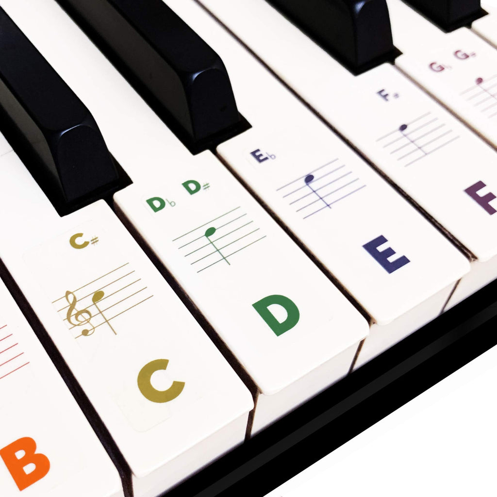 BASTON Piano Keyboard Stickers for Beginners 61/54/49/37 Keys - Big Multi-Colored Letters, Removable & Transparent, Double Layer Coating Piano Label Stickers with Cleaning Cloth, Perfect for Kids 61 Keys Full-colored Stickers