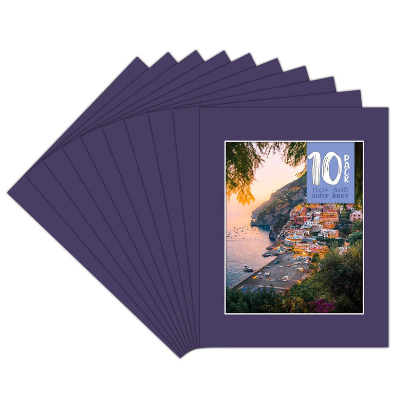 Golden State Art, Pack of 10, 11x14 for 8x10 Color Picture Photo Mat -White-core, Acid-Free - Great for Frames, Artwork, Prints, Pictures, African Violet