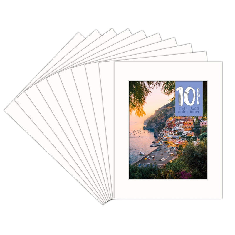 Golden State Art, Pack of 10, 11x14 for 8x10 Color Picture Photo Mat -White-core, Acid-Free - Great for Frames, Artwork, Prints, Pictures, Ivory Turret