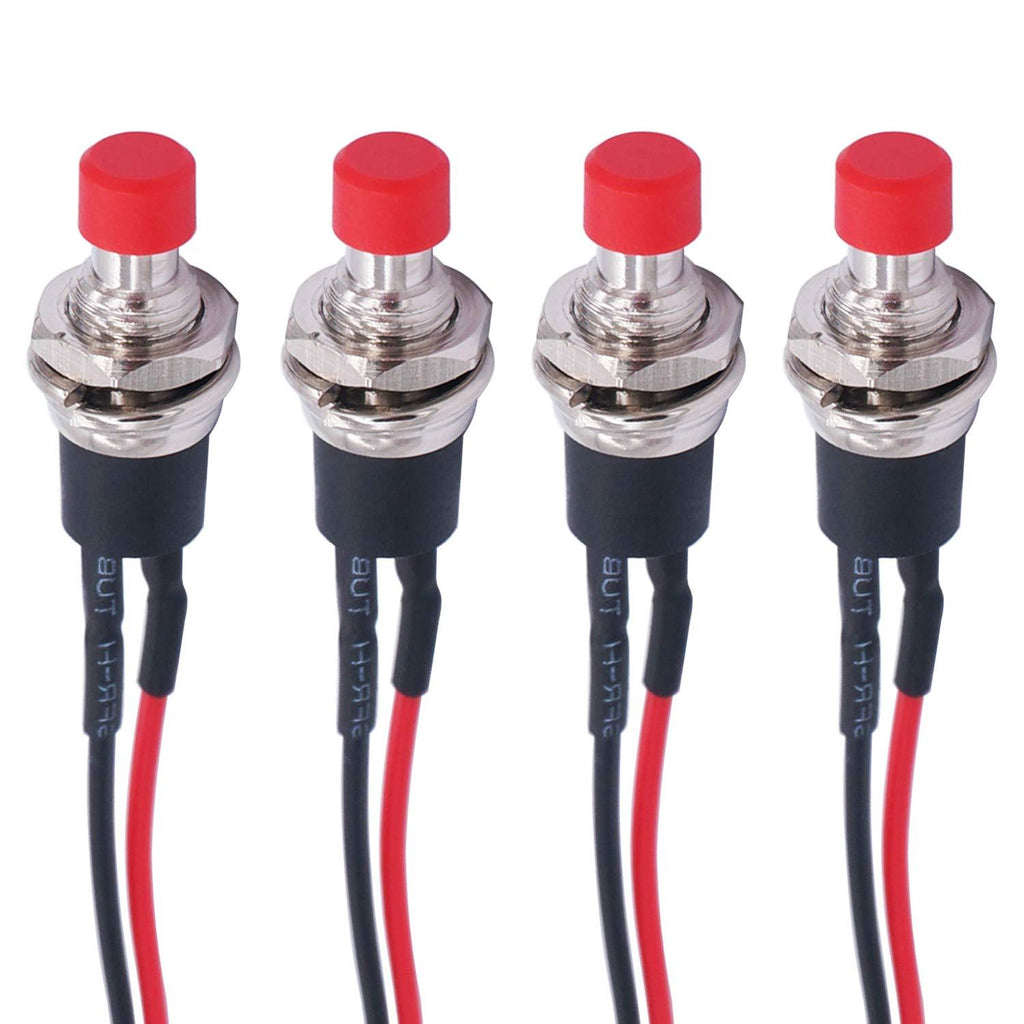 Twidec/4Pcs Latching Push Button Switch 3A 250V AC 2 Pins Self-Locking SPST ON/Off Red Mini Switch Pre-soldered Wires L-PBS-110-XR
