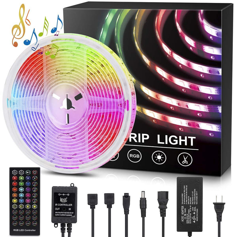 [AUSTRALIA] - Waterproof Led Strip Lights, 16.4ft Color Changing Music Sync Light Strips with 40 Keys IR Remote Controller, 300pcs RGB LEDs, Flexible Enhanced Adhesive for Bedroom, TV, Party and Home Decoration 