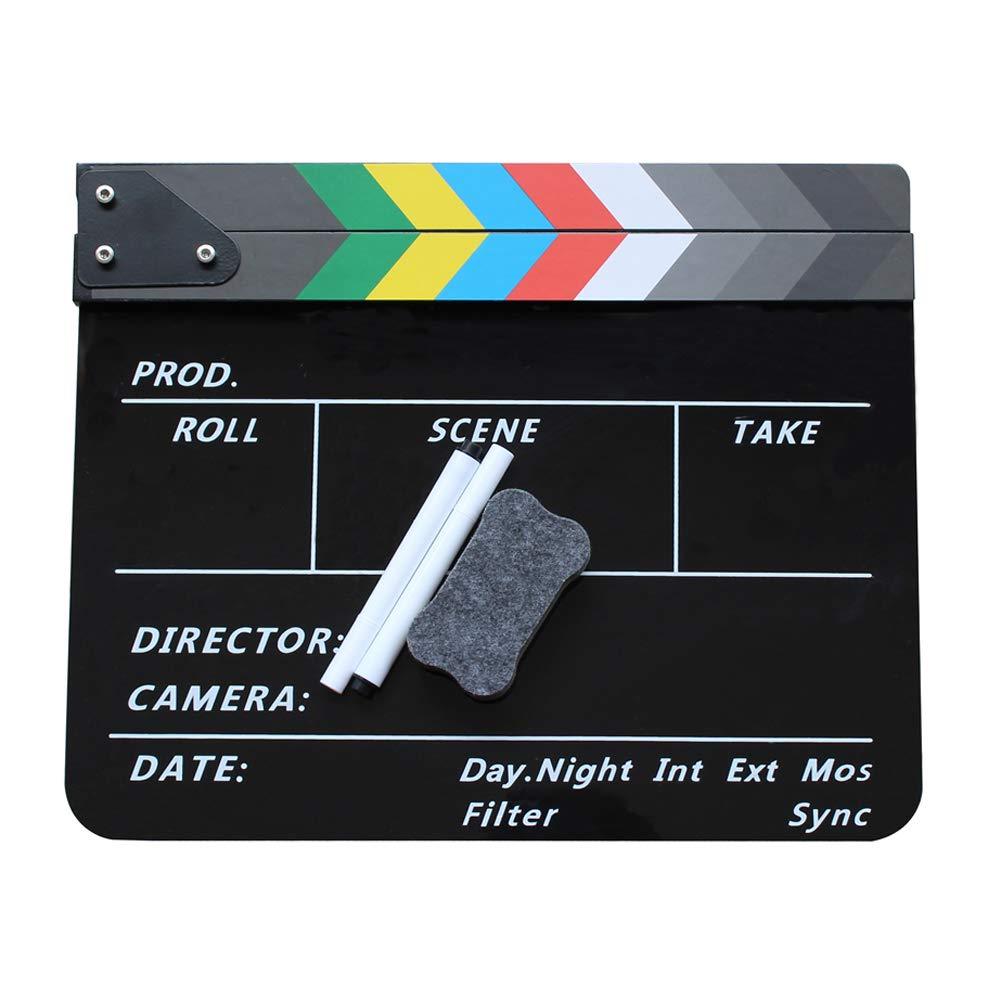 Coolbuy112 Movie Directors Clapboard, Photography Studio Video TV Acrylic Clapper Board Dry Erase Film Slate Cut Action Scene Clapper with a Magnetic Blackboard Eraser and Two Custom Pens, Black