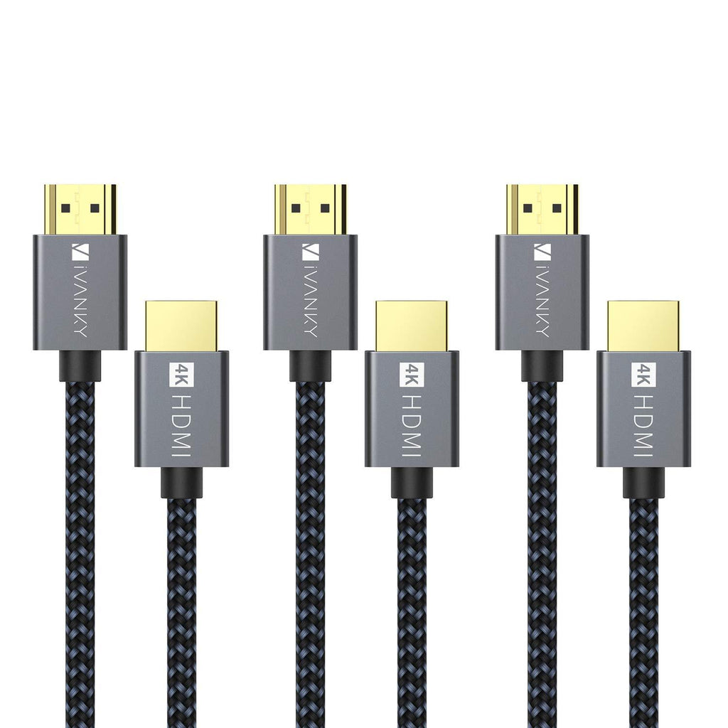 HDMI Cable 4K 6.6 ft, iVANKY 3 Pack 18Gbps High Speed HDMI 2.0 Cable, 4K HDR, HDCP 2.2/1.4, 3D, 2160P, 1080P, Ethernet - Braided HDMI Cord 32AWG, Audio Return(ARC) Compatible UHD TV, Blu-ray, PS4/3
