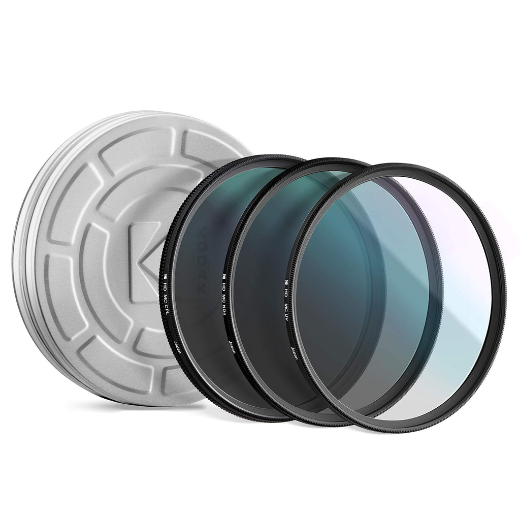 KODAK 67mm Filter Set Pack of 3 Premium UV, CPL & ND4 Filters for Various Photo-Enhancing Effects, Absorb Atmospheric Haze, Reduce Glare & Prevent Overexposure, Slim, Multi-Coated Glass & Mini Guide