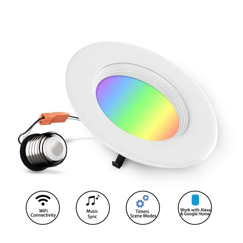ZASROD Smart Recessed Lighting WiFi 4 Inch LED Color Changing Downlight E26, Work with Alexa & Google Home, Voice and Music Control for Party or Bedroom 130*73mm