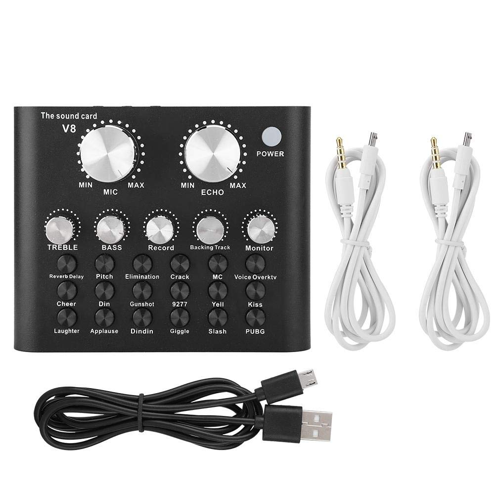 Live Sound Card Voice Changer V8 Voice Change Audio Mixer with Metal Shell for Phone Computer Game, Bluetooth Version