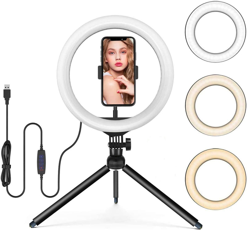 13" LED Ring Light with Tripod Stand and Phone Holder, LED Desktop Selfie 10 Brightness Level & 3 Light Modes 164 Bulbs 2700-6500k with Remote Control for YouTube Video/Live Stream/Makeup/Photography