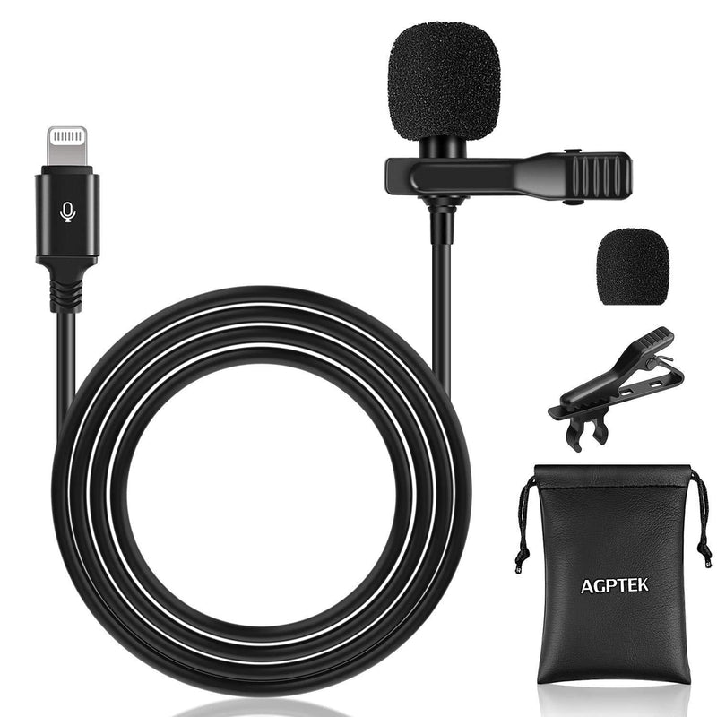 AGPTEK Lavalier Microphone for iPhone, Clip Omnidirectional Condenser Mic Compatible with iPhone 7/7 plus/8/8 plus/11/11 Pro/11 Pro Max, iPhone X/XS/XR, iPad, iPod for Vlogging,YouTube,Recording