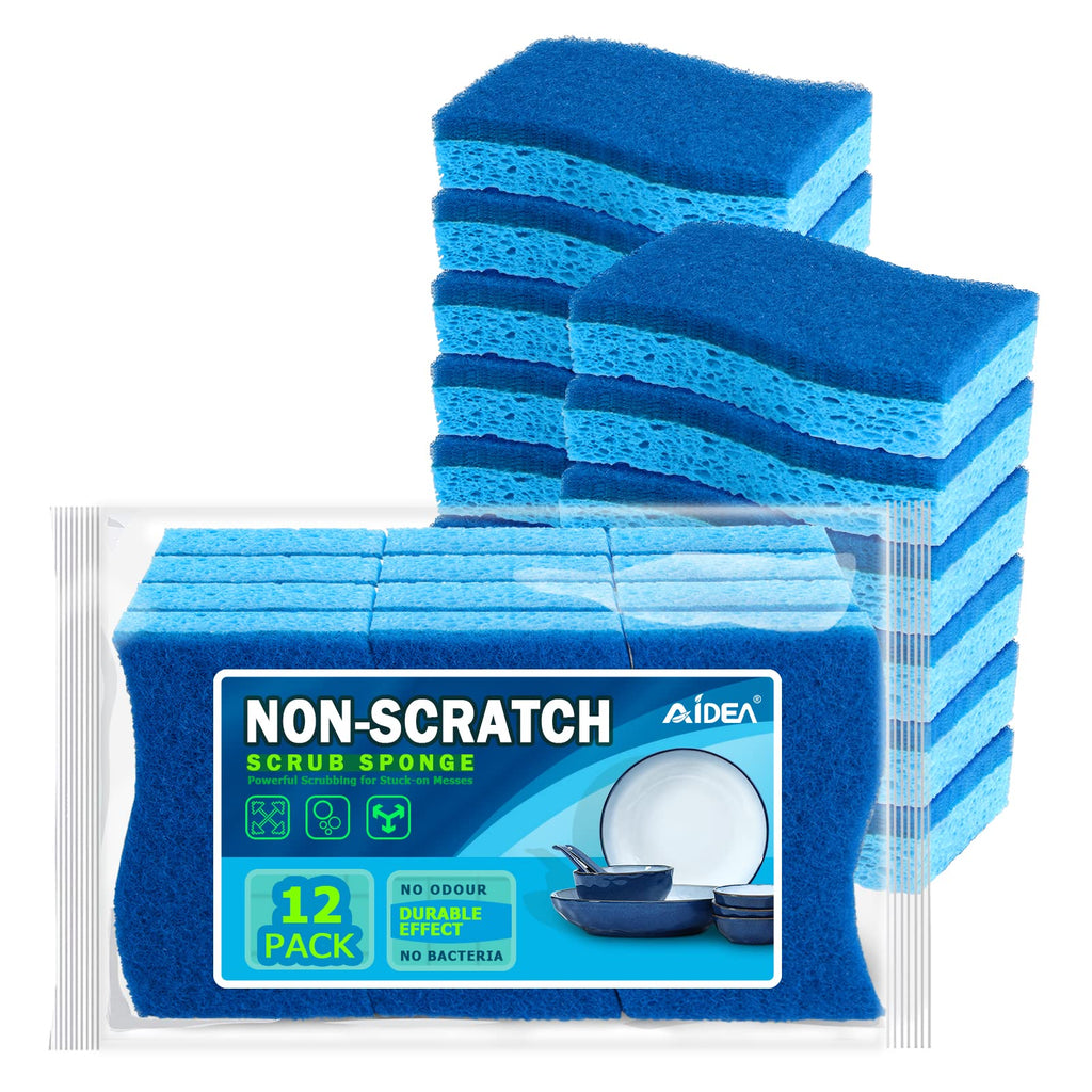 AIDEA-Brite Non-Scratch Scrub Sponge-24Count, Sponges for Dishes, Cleaning Sponge, Cleans Fast Without Scratching, Stands Up to Stuck-on Grime, Cleaning Power for Everyday Jobs Blue 24 Count (Pack of 1)