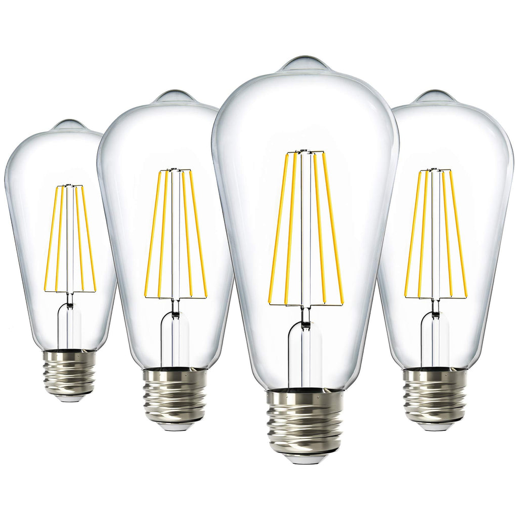 Sunco Lighting 4 Pack ST64 LED Bulb, Dimmable, Waterproof, 8.5W=60W, 6000K Daylight Deluxe, Vintage Edison Filament Bulb, 800 LM, E26 Base, Restaurant or String Lights - UL