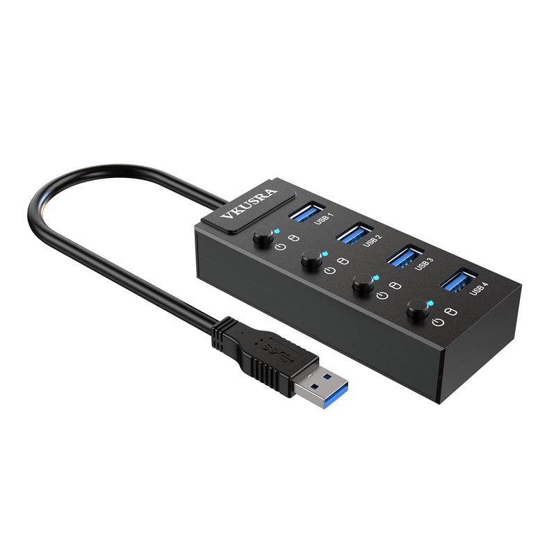 USB 3.0 Hub, USB Splitter, Vkusra 4-Port USB Data Hub Adapter Individual On/Off LED Switch and 1 USB Charging Port (Cable Length 0.9 Feet) for iMac Pro, MacBook Air, Mac Mini/Pro and More black 1
