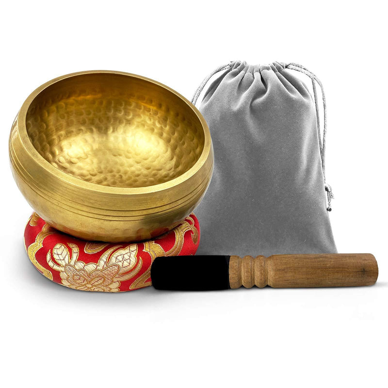 Tibetan Singing Bowl Set~ 3.7" Premium Meditation Sound Bowl with Exquisite Workmanship~ Handcrafted in Nepal~ Promotes Peace, Chakra Healing, Mindfulness(Dual Surface Mallet & Silk Cushion Included) Small
