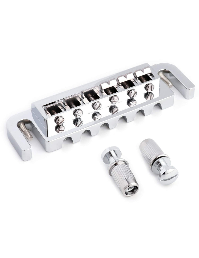 Metallor Tune-O-Matic Wraparound Bridge with Stop Tailpiece Wrap Around Adjustable Combination Saddle Bridge Tailpiece for Les Paul LP Style 6 String Electric Guitar Parts Full Set Chrome.