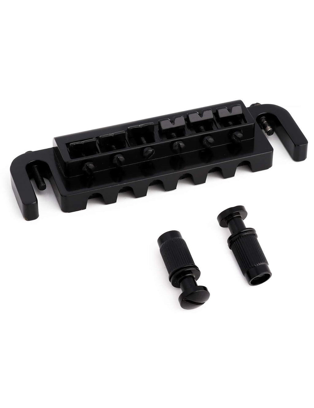 Metallor Tune-O-Matic Wraparound Bridge with Stop Tailpiece Wrap Around Adjustable Combination Saddle Bridge Tailpiece for Les Paul LP Style 6 String Electric Guitar Parts Full Set Black.