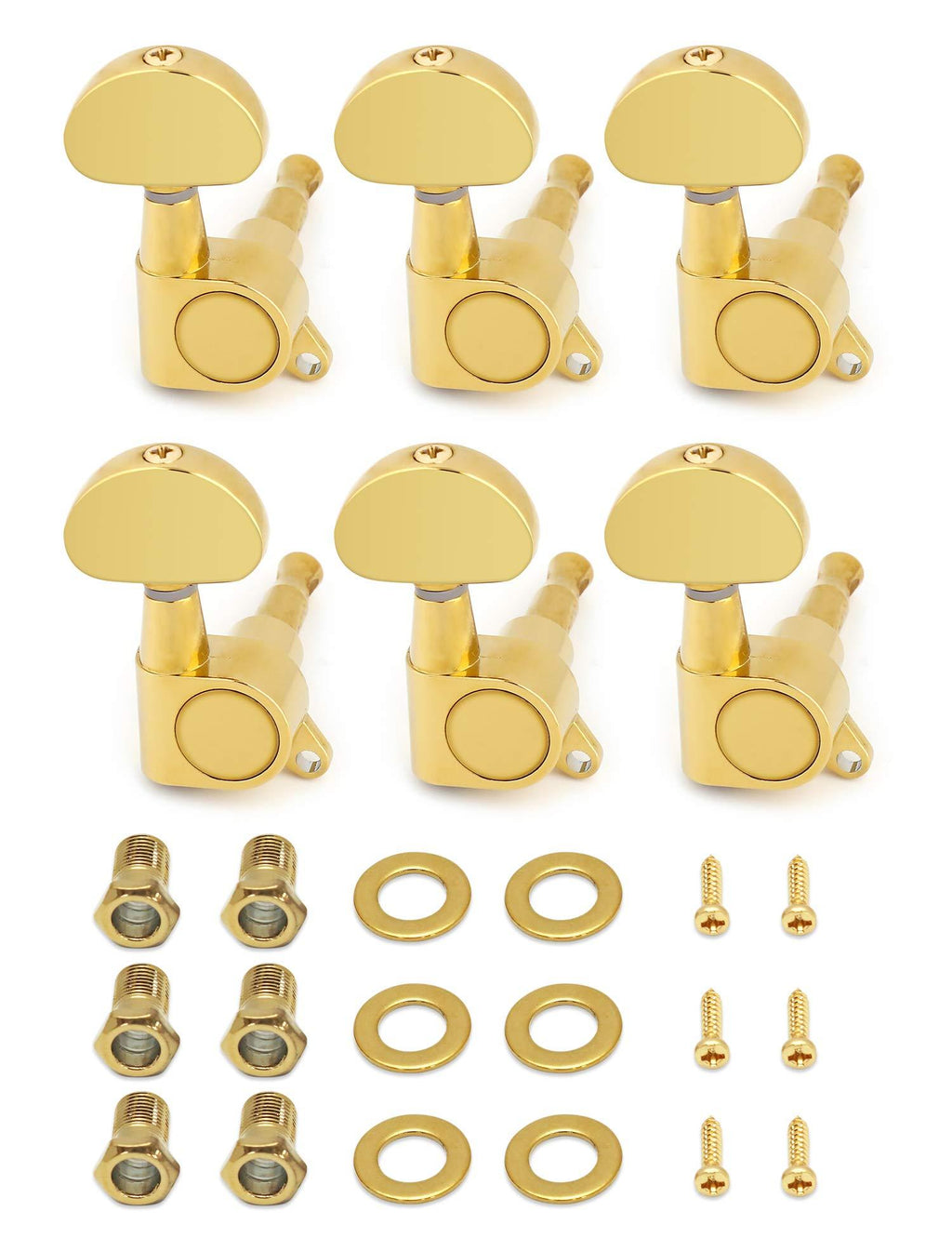 Metallor Sealed String Tuning Pegs Tuning Keys Machine Heads Grover Tuners 6 In Line for Right Handed Electric Guitar Acoustic Guitar Parts Replacement Gold.