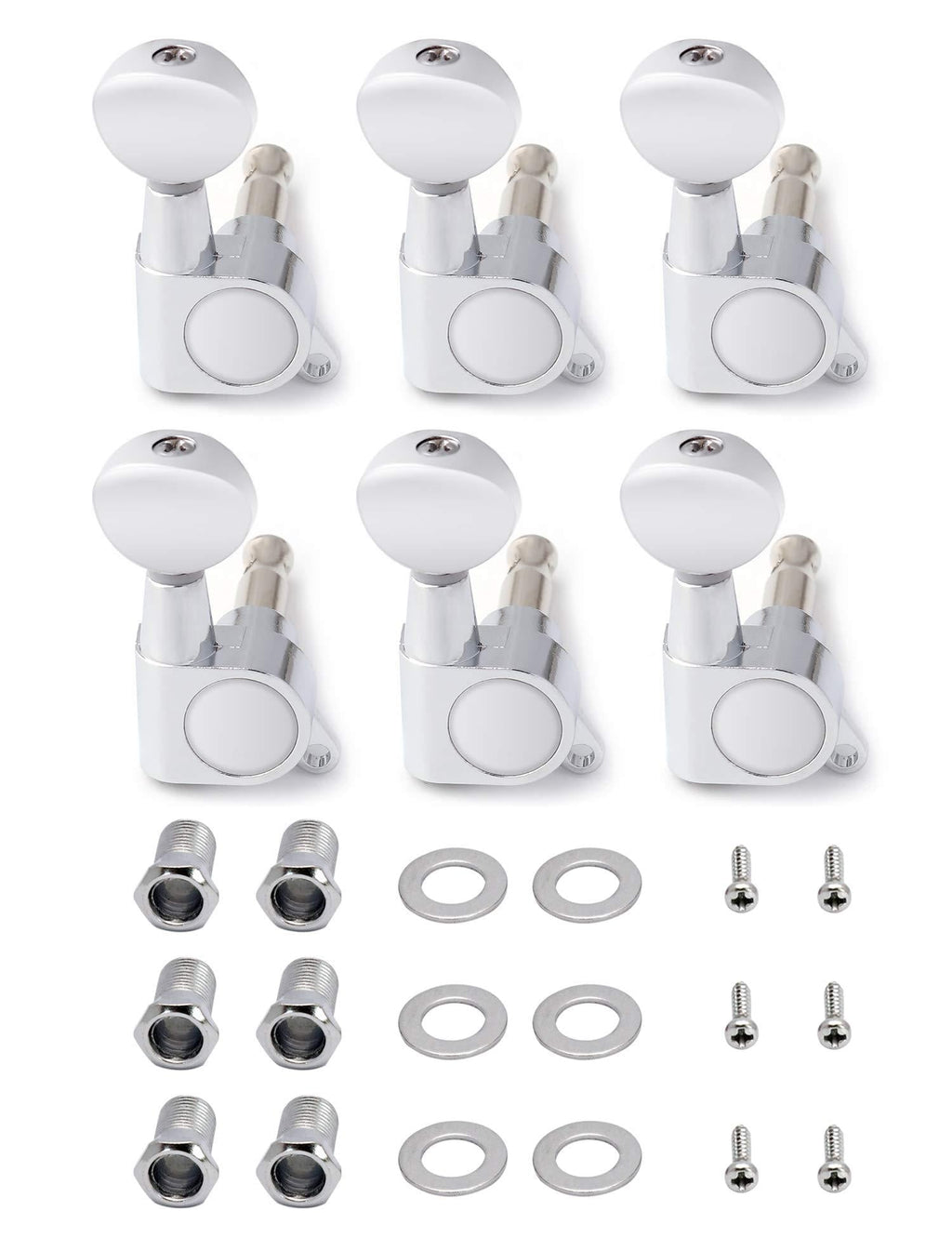 Metallor Sealed String Tuning Pegs Tuning Keys Grover Machines Heads Tuners 6 In Line Right Handed Electric Guitar Acoustic Guitar Parts Replacement (Chrome) Chrome