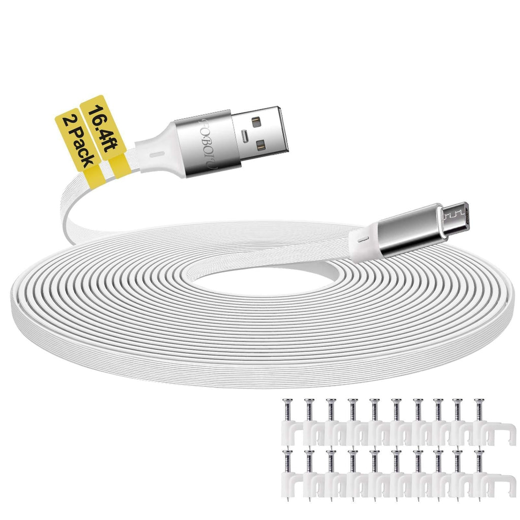 2 Pack 16.4FT Micro USB Extension Cable, Micro USB Power Charging and Data Sync Cord for WyzeCam, WyzeCam Pan, Cloud Cam, Yi Camera, Nest Indoor Cam, Blink, Android Charging Cable for Android Phone 16.4 Feet White