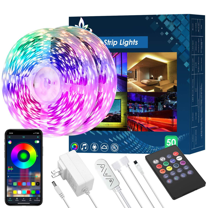 [AUSTRALIA] - 50FT LED Strip Lights,Music Sync LED lights for Bedroom Home Party Decor,RGB Color Changing Rope Light with Remote,Sensitive Built-in Mic App Controlled 12v Ultra Bright,APP+Remote+Mic+3-Button Switch 