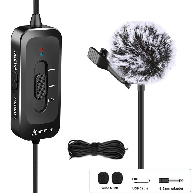 [AUSTRALIA] - Artman Professional Lavalier Microphone, Clip-on Lapel Omnidirectional Condenser Mic with Noise Reduction & 315'' Cable for Podcast, Recording YouTube, Interview, DSLR/Camera/PC/iPhone/Android/Mixer 