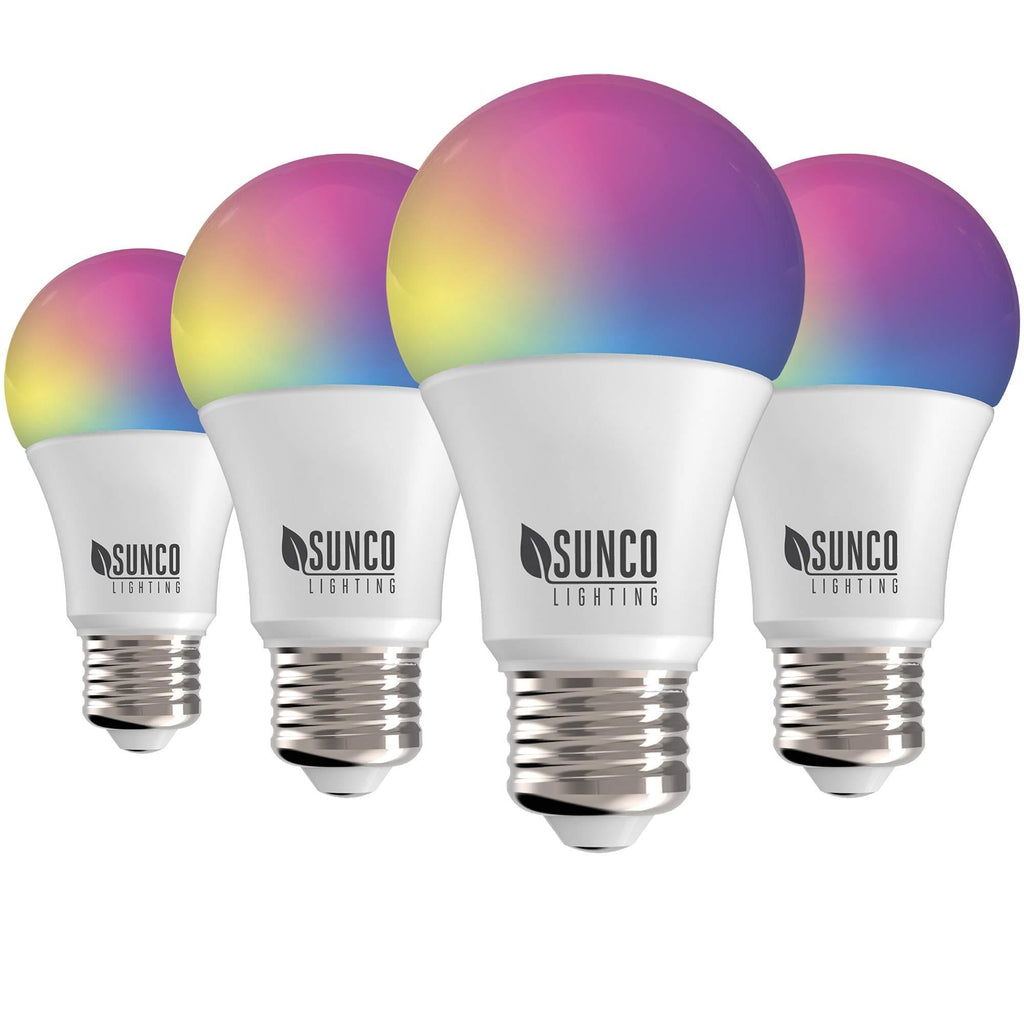 Sunco Lighting 4 Pack WiFi LED Smart Bulb, A19, 6W, Color Changing (RGB & CCT), Dimmable, 480 LM, Compatible with Amazon Alexa & Google Assistant - No Hub Required