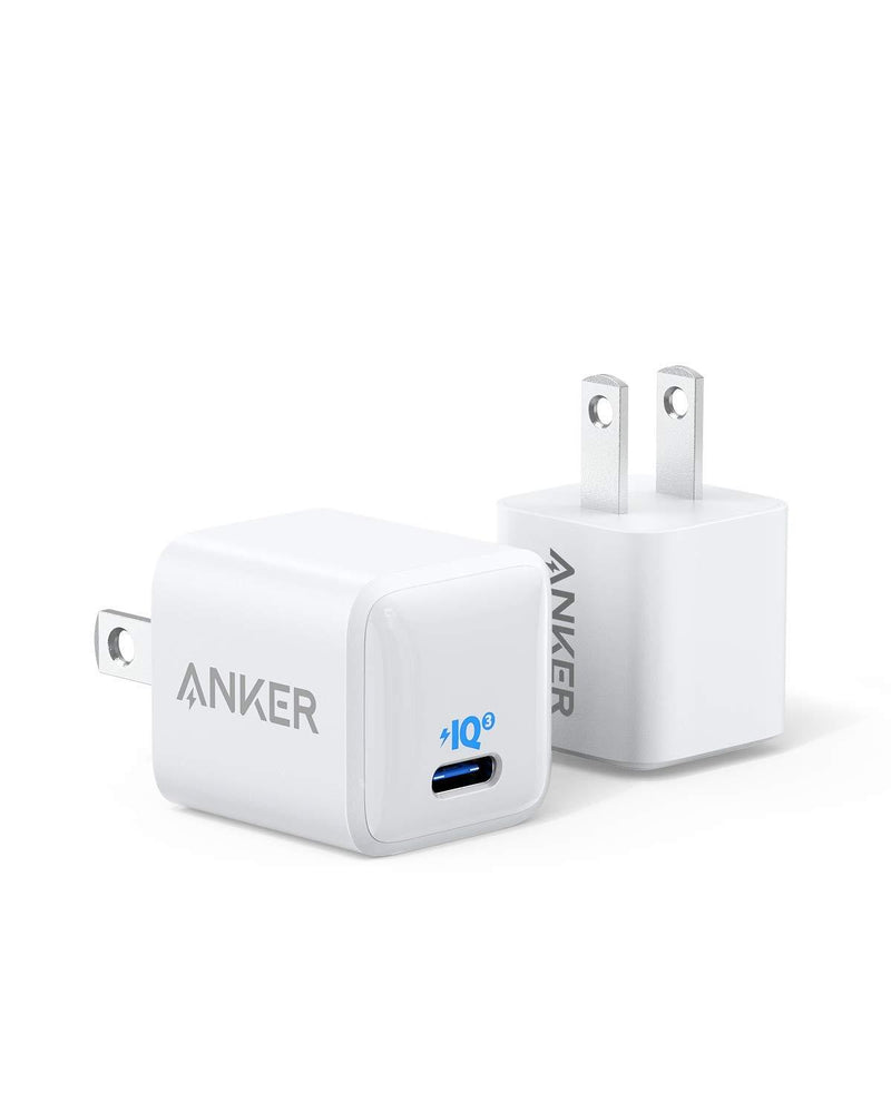 [2-Pack] USB C Charger, Anker Nano Charger 20W PIQ 3.0 Durable Compact Fast Charger, PowerPort III Charger for iPhone 12/12 Mini/12 Pro/12 Pro Max/11, Galaxy, Pixel 4/3, iPad Pro (Cable Not Included) White