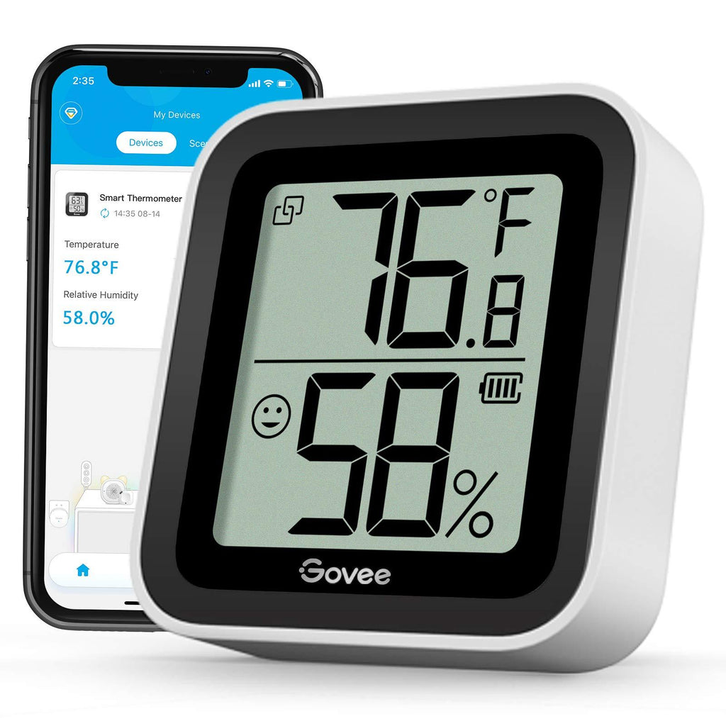 Govee Bluetooth Digital Hygrometer Thermometer, Mini Indoor Humidity Sensor, Room Temperature Gauge Humidity Monitor with Notification Alert, 2-Year Data Storage & Export, for Home Greenhouse Humidor