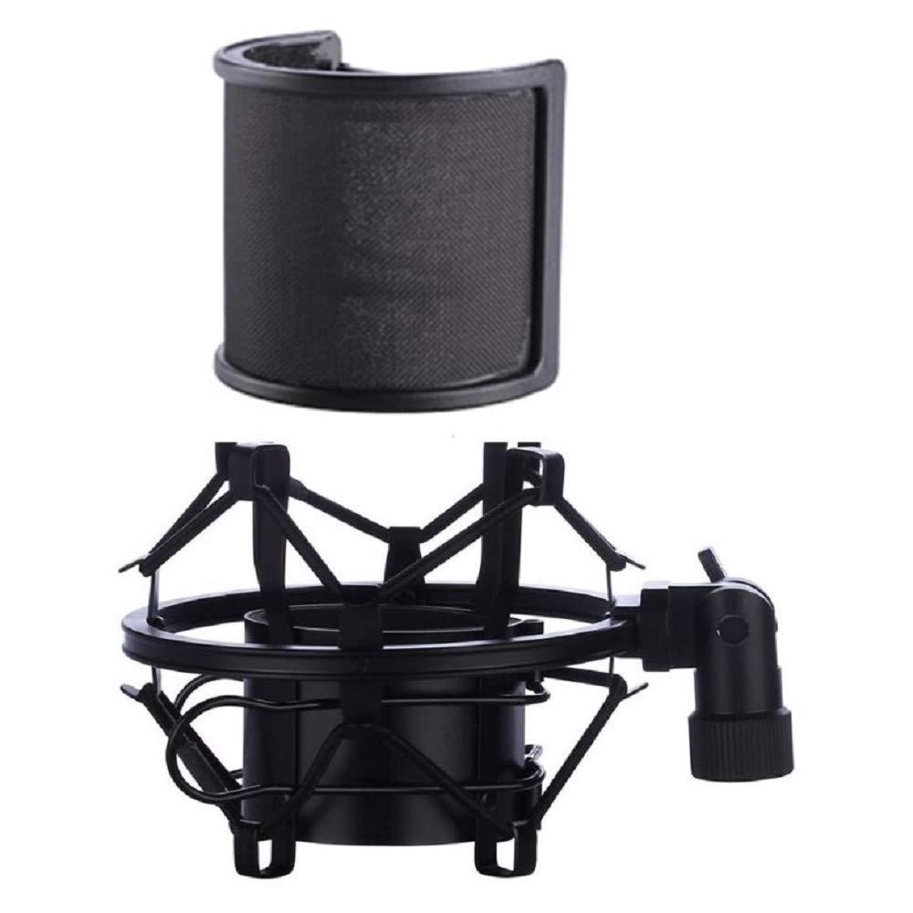 [AUSTRALIA] - Microphone Shock Mount with U Pop Filter,Windscreen with Mic Anti-Vibration Suspension Shock Mount Holder Clip for Diament 1.85 inch -2.08(44mm-53mm) inch Microphone 