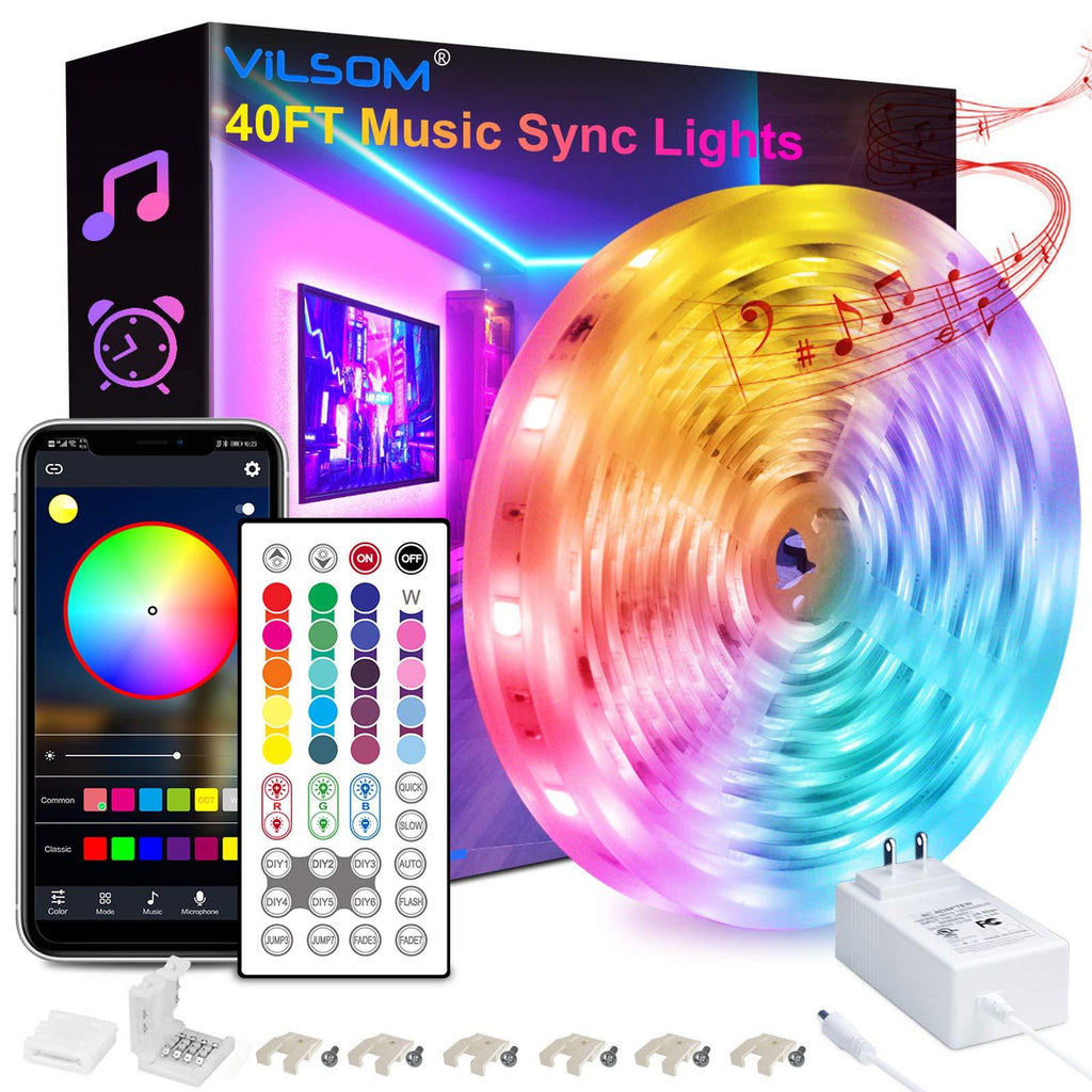 40FT Led Strip Lights, ViLSOM Smart APP and Remote Control Music Sync Led Lights for Bedroom, Room, Ceiling, Party, Home Decoration with SMD 5050LED 16 Million Colors RGB Light Strip Bias Lighting