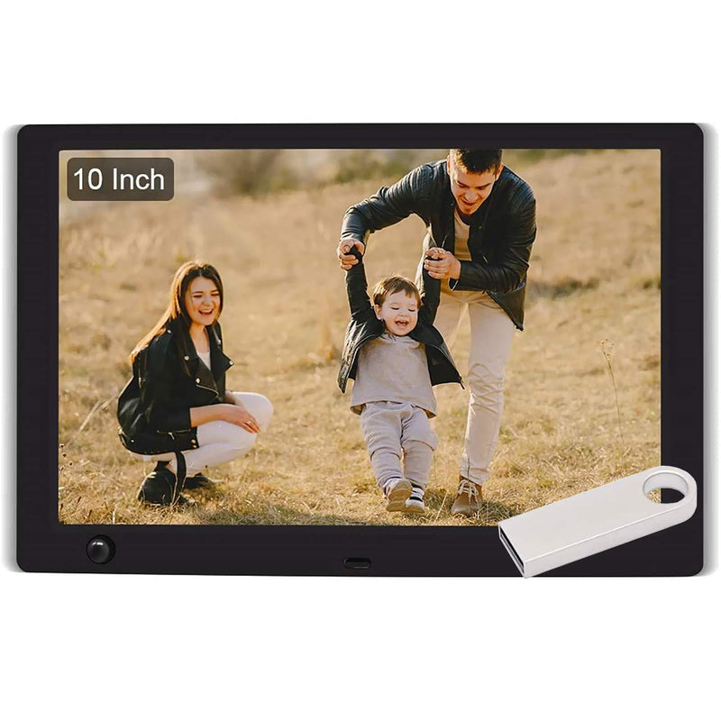 WayGoal 10 Inch Digital Picture Frame + 16GB USB Flash Drive, 1920x1080 Full HD IPS Screen With Motion Sensor, Electronic Photo Frame Display 1080P Video via USB, SD Card, With Remote Control - Black