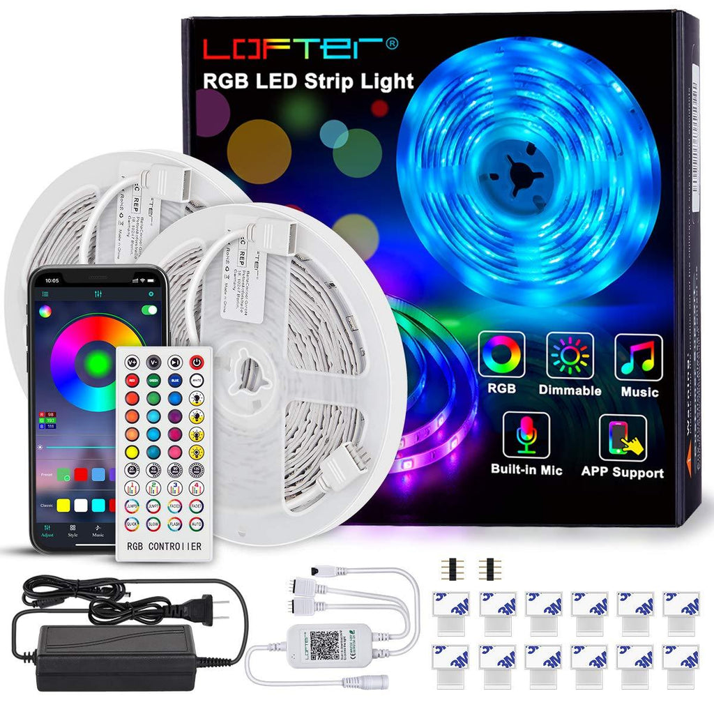 LED Strip Lights 32.8ft, LOFTER Smart APP Controlled DIY 5050 300LED RGB Colour Changing Rope Light, Music Sync Built-in Mic Tape Mood Lighting for Children's Room, Bedroom, Kitchen, Party, Bar