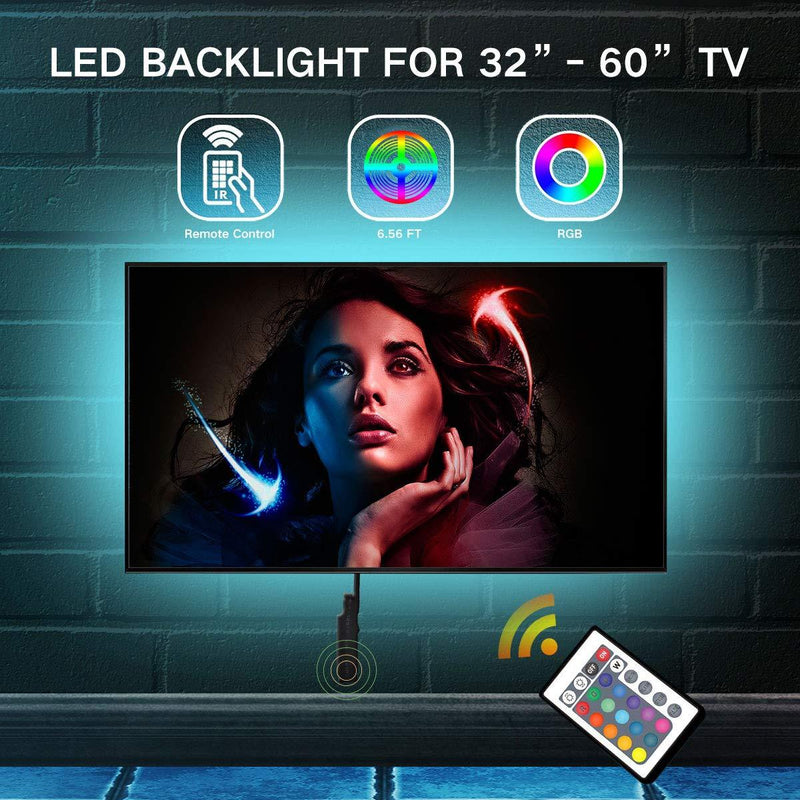 [AUSTRALIA] - TV LED Backlight, 6.56 Ft LED Strip Lights with Remote, Color Changing RGB LED Lights for 40-60 Inch TV Accent Lighting 6.56FT 
