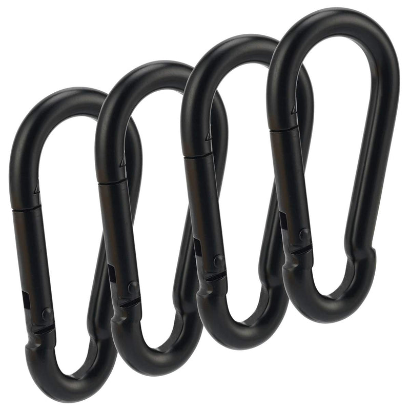 OWAYOTO Carabiner 3 Inch Black Spring Snap Hook Steel Clip Link Buckle Heavy Duty 8x80mm 4pcs for Outdoor Camping Hiking Hammock Swing
