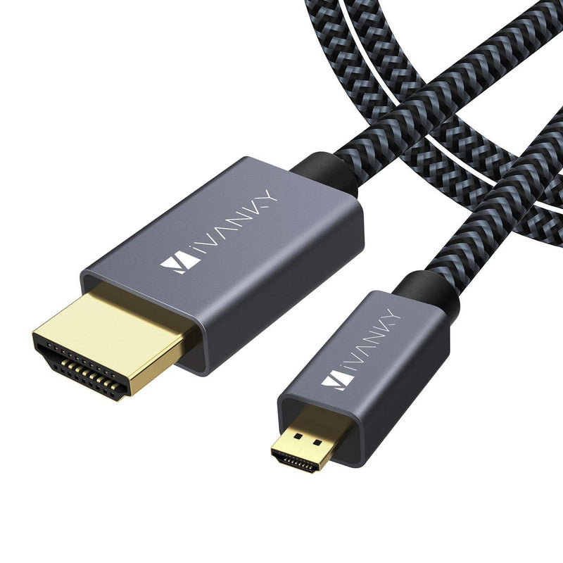 Micro HDMI to HDMI Adapter Cable 4K, iVANKY Braided Micro HDMI Cord Support 4K 60Hz HDR 3D ARC 18Gbps, Compatible with GoPro Hero, Raspberry Pi 4, Sport Camera, 6.6ft 6.6 feet