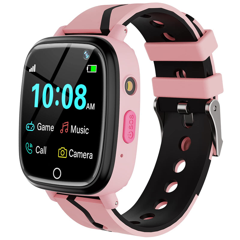 Kids Smart Watch for Boys Girls - Kids Smartwatch with Call 7 Games Music Player Camera SOS Alarm Clock Calculator 12/24 hr Touch Screen Children Wrist Watch for Kids Age 4-12 Birthday Gifts (Pink) Pink